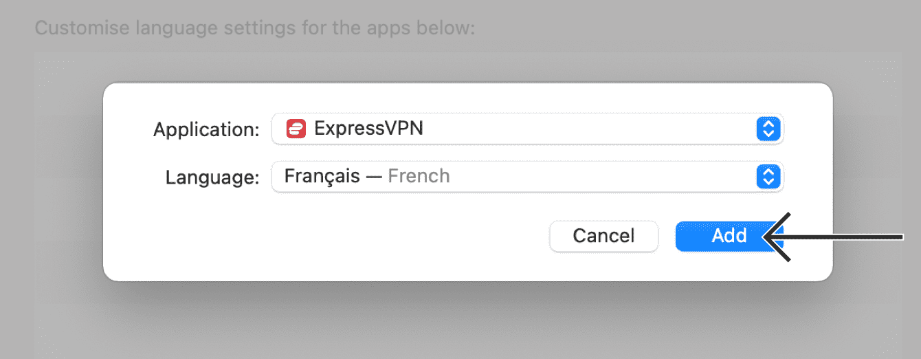Select your language preference, then click "Add."