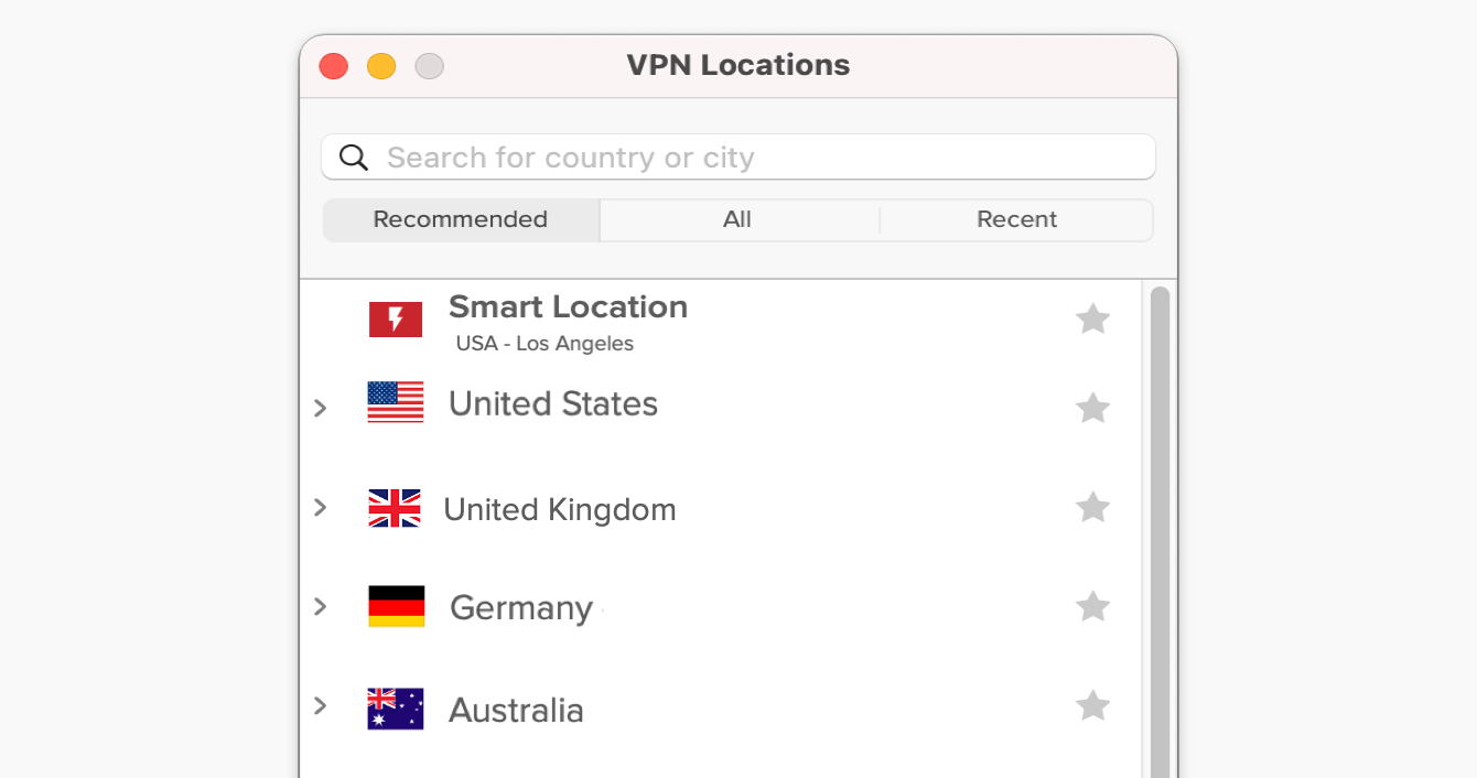 The "Recommended" tab on the ExpressVPN app. 