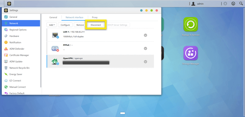 disconnect asustor openvpn connection