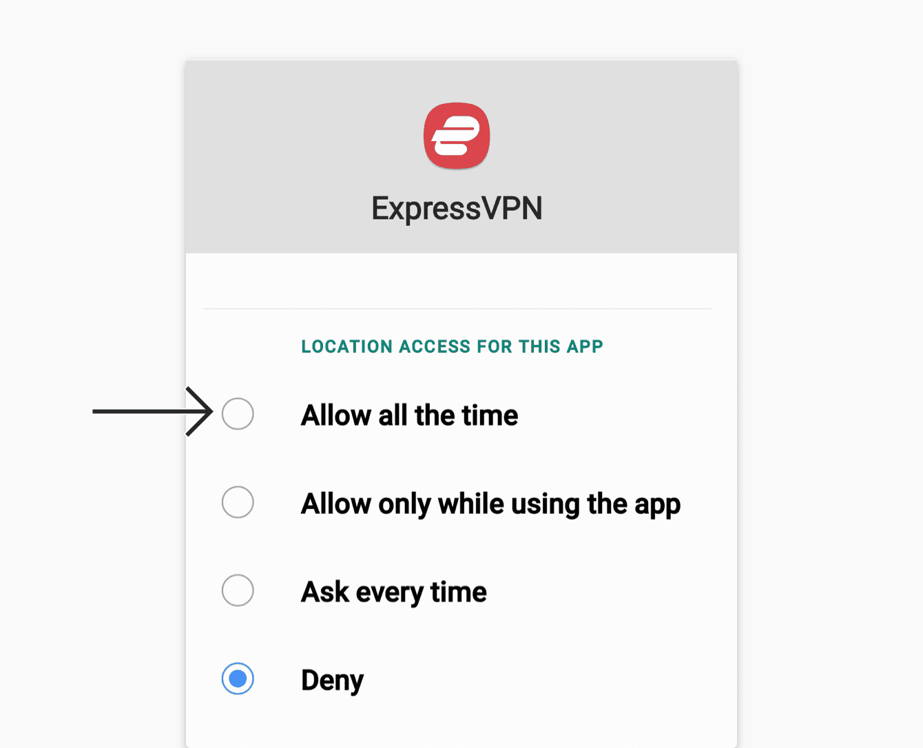 In the “Permissions Required” screen, tap “Allow all the time.”