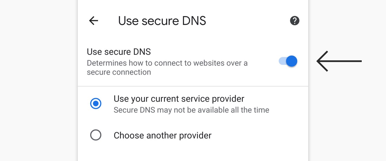 Inaktivera alternativet "Använd säker DNS".