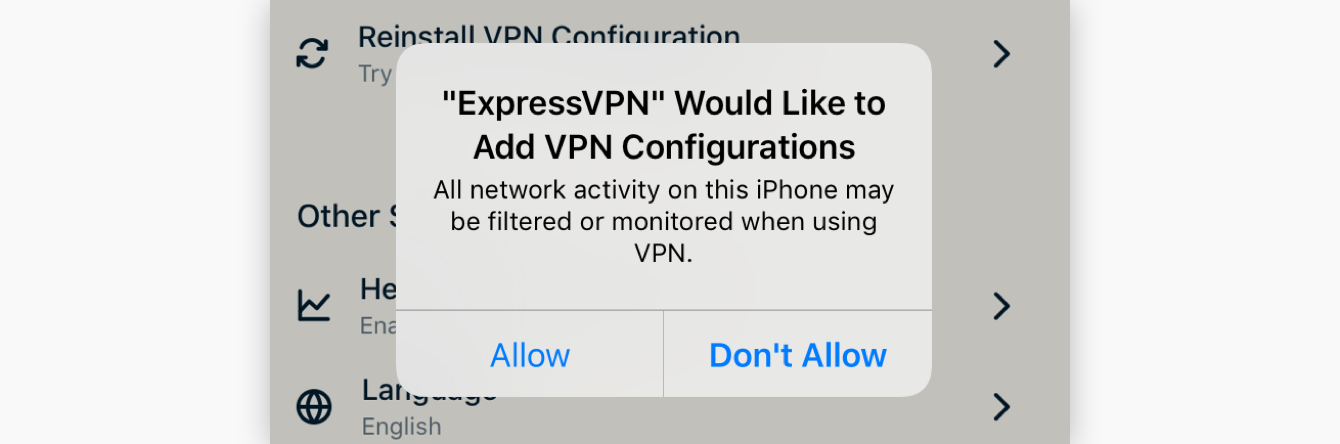 “All network activity on this iPhone may be filtered or monitored” prompt message. 