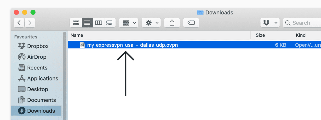 Double-click the ExpressVPN’s configuration file in the Downloads folder.