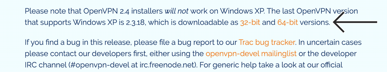 สำหรับ Windows XP โปรดดาวน์โหลด OpenVPN 2.3.18