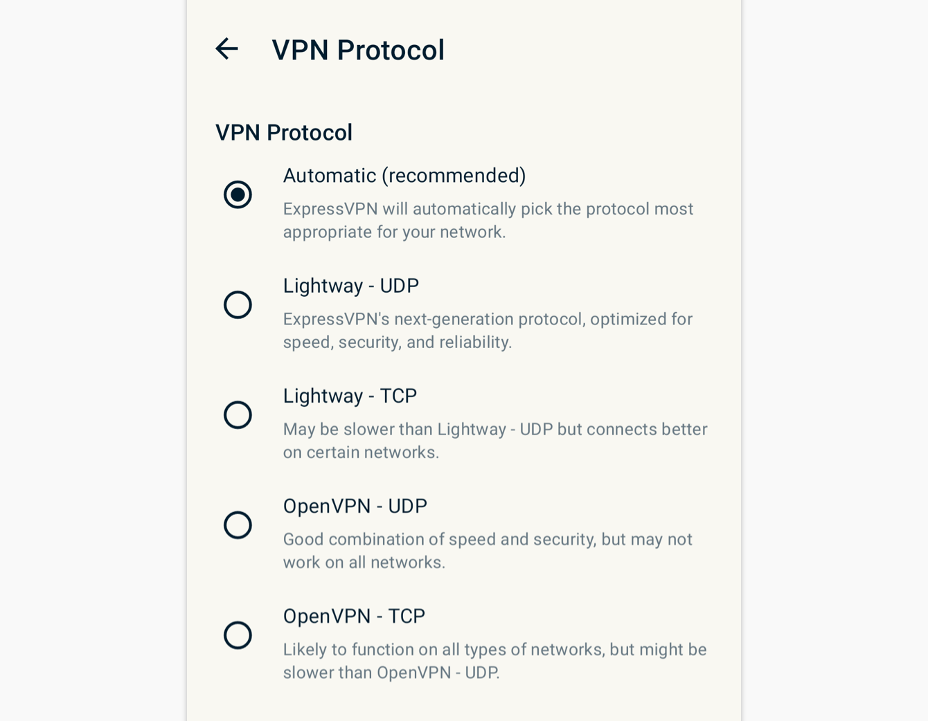 Tap the protocol you want to use.