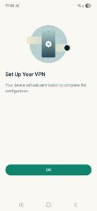 ExpressVPN app interface showing the VPN setup screen on Android.