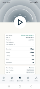 ExpressVPN app interface showing the Speed Test tab on Android.