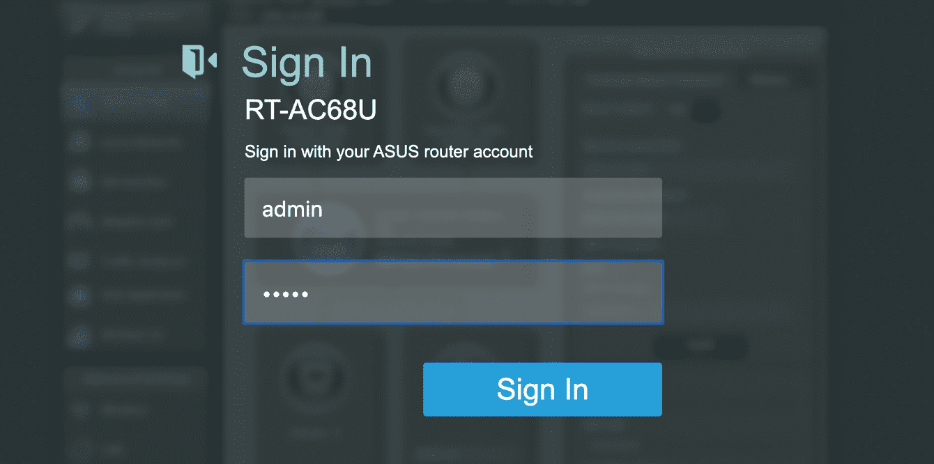 Connectez-vous au panneau administrateur d'Asus avec votre nom d'utilisateur et votre mot de passe.