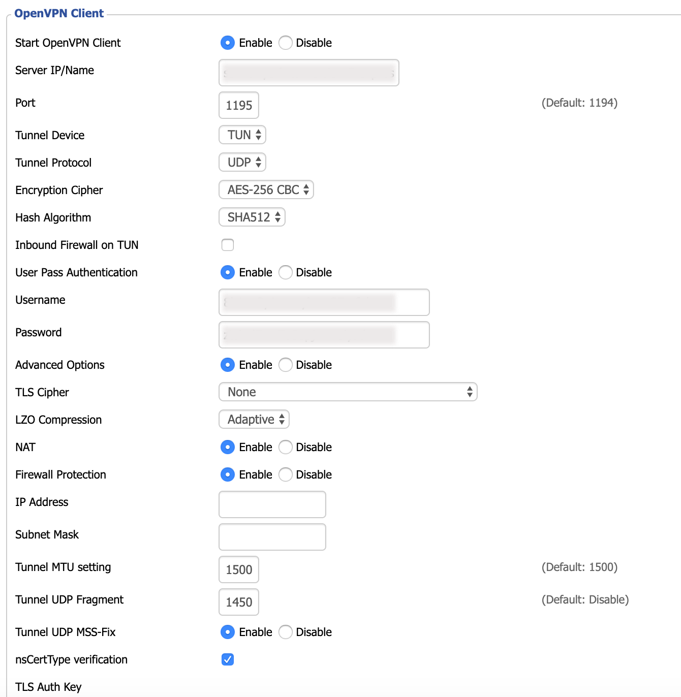 Ingrese los detalles para configurar su router con OpenVPN.