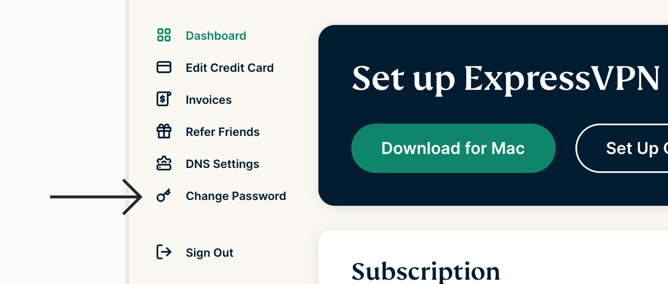 On the left sidebar, click "Change Password."