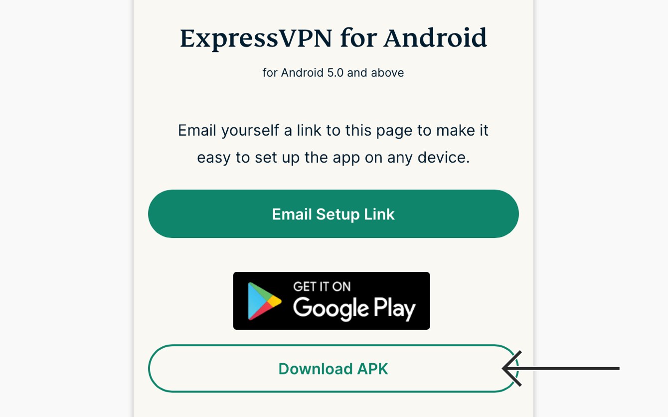 Под "ExpressVPN для Android," нажмите "Загрузить APK-файл"