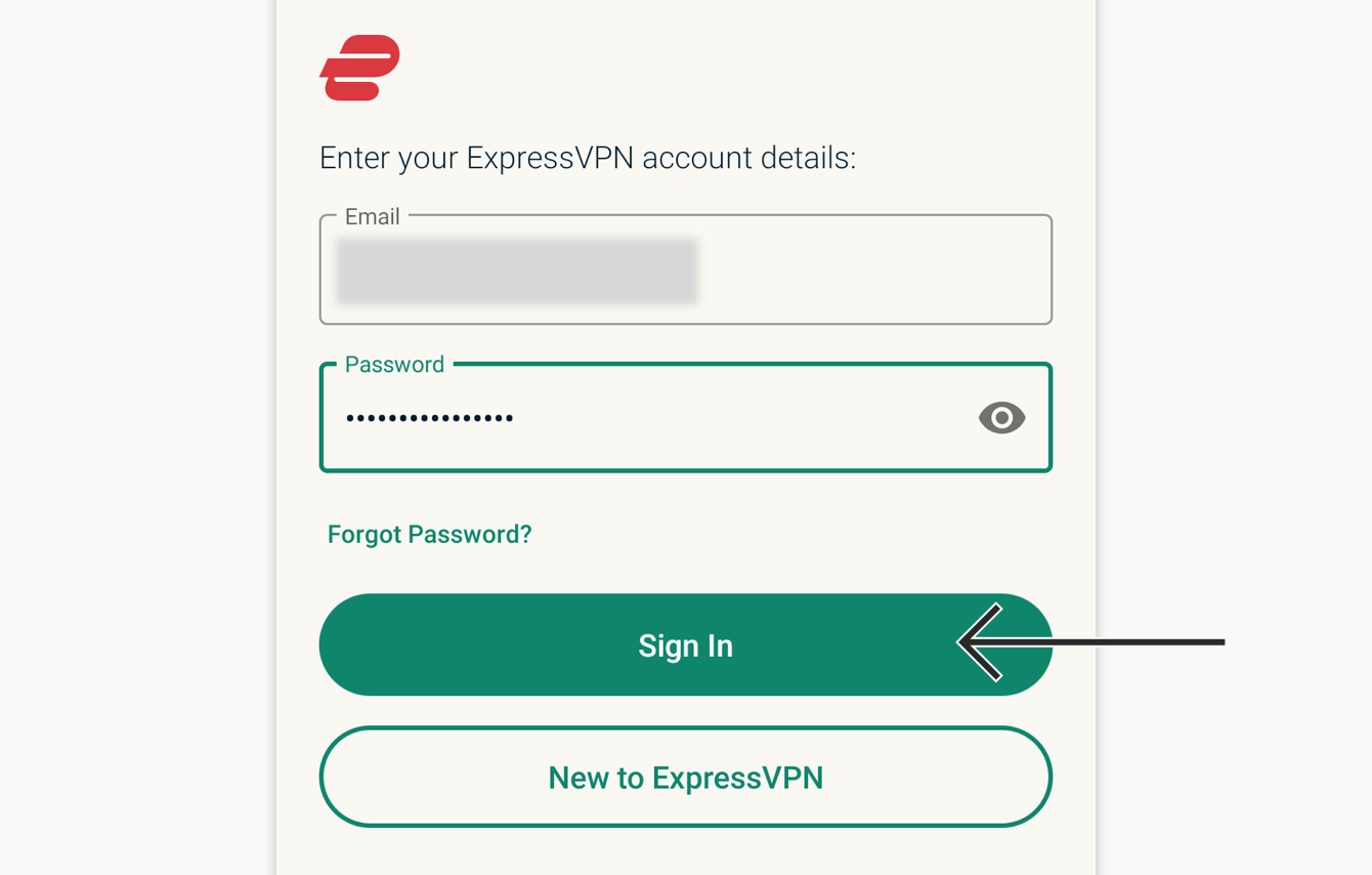 Enter your ExpressVPN credentials, then click "Sign In."