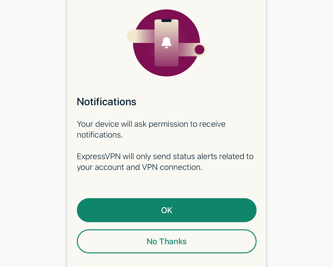 Select your preference for giving permission to receive notifications. 
