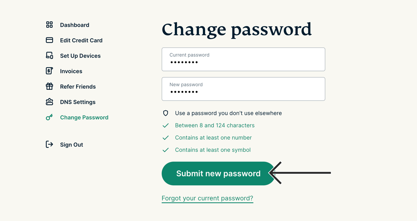 Select "Submit new password."