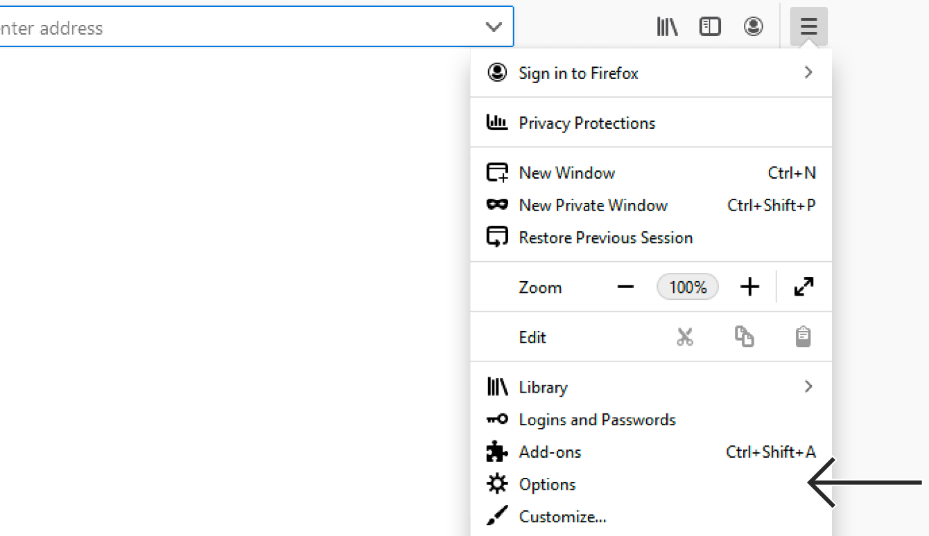 Connection settings in Firefox