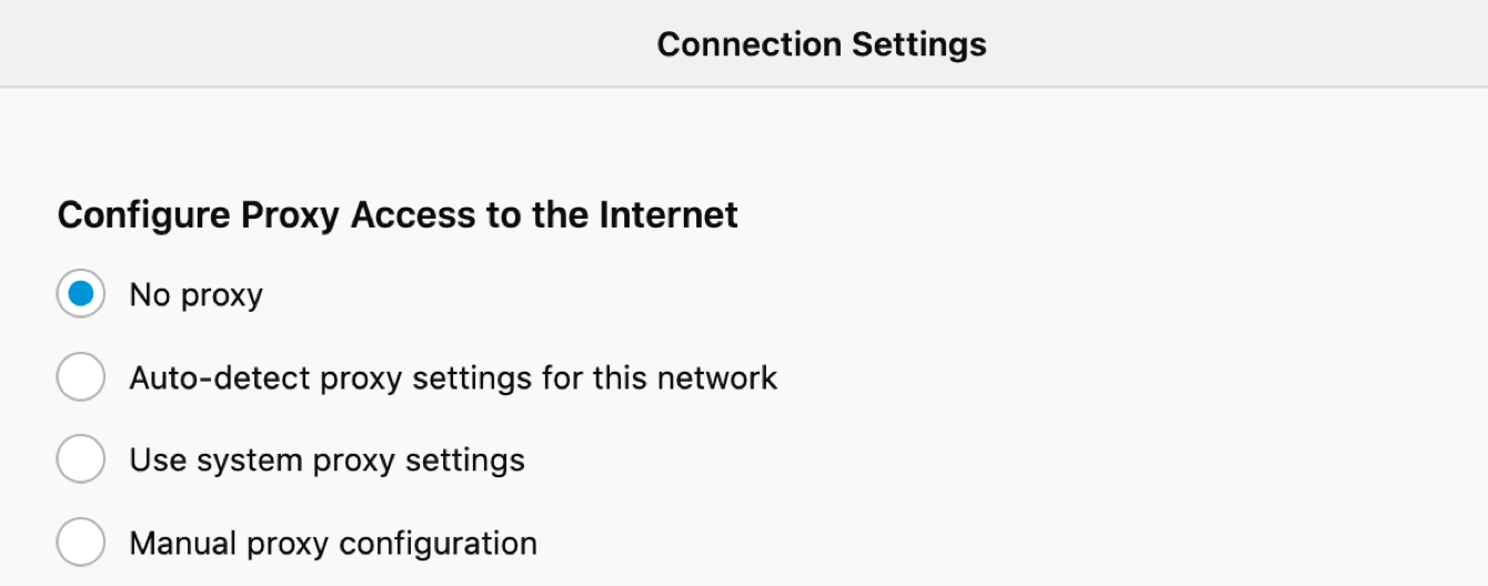 Select either “no proxy” or “Auto-detect proxy settings for this network.”