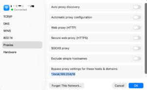 The "Proxies" tab in network settings on macOS.