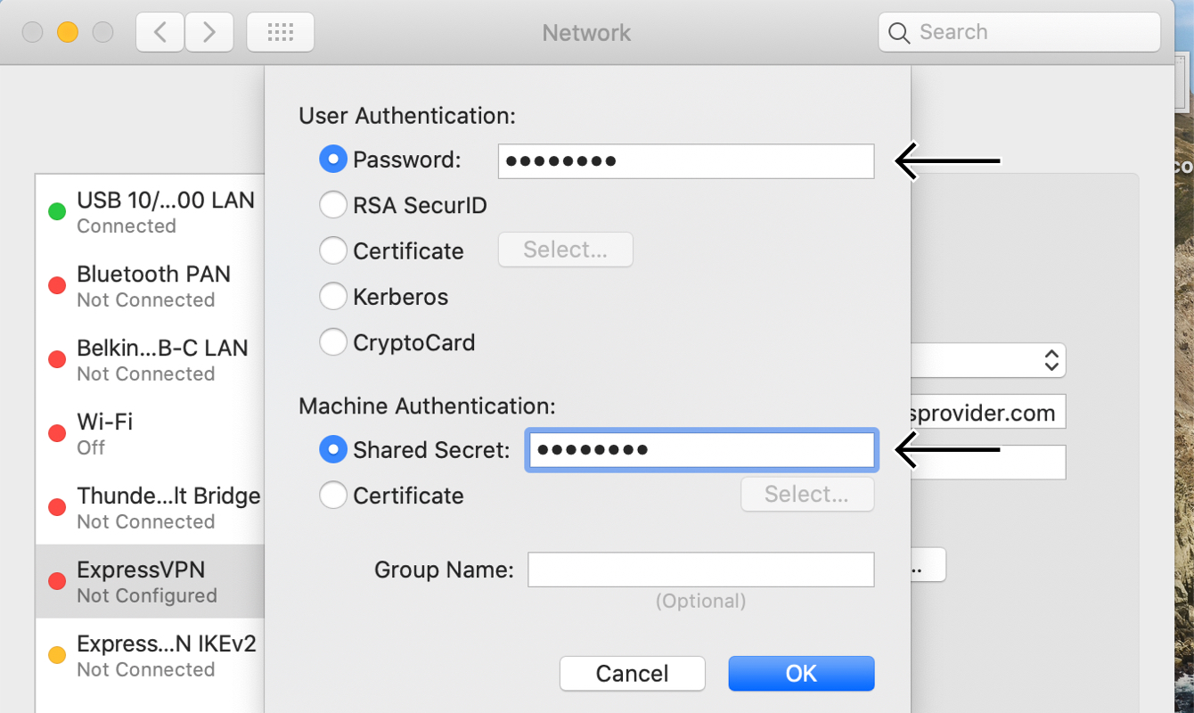 what is the shared secret for vpn on mac