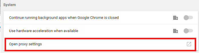Open proxy settings Chrome for Windows