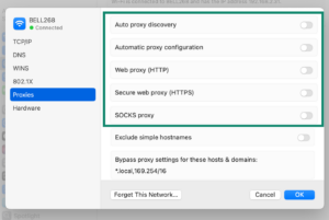Mac's native proxy settings toggled off