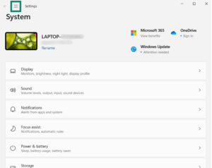 The Windows 11 Settings window with a green box highlighting the navigation menu icon in the top left corner.