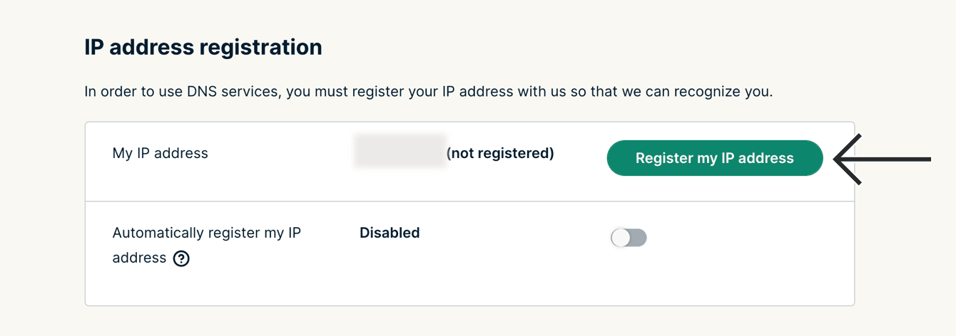 Ved siden af "Min IP-adresse" skal du klikke på "Registrér min IP-adresse".