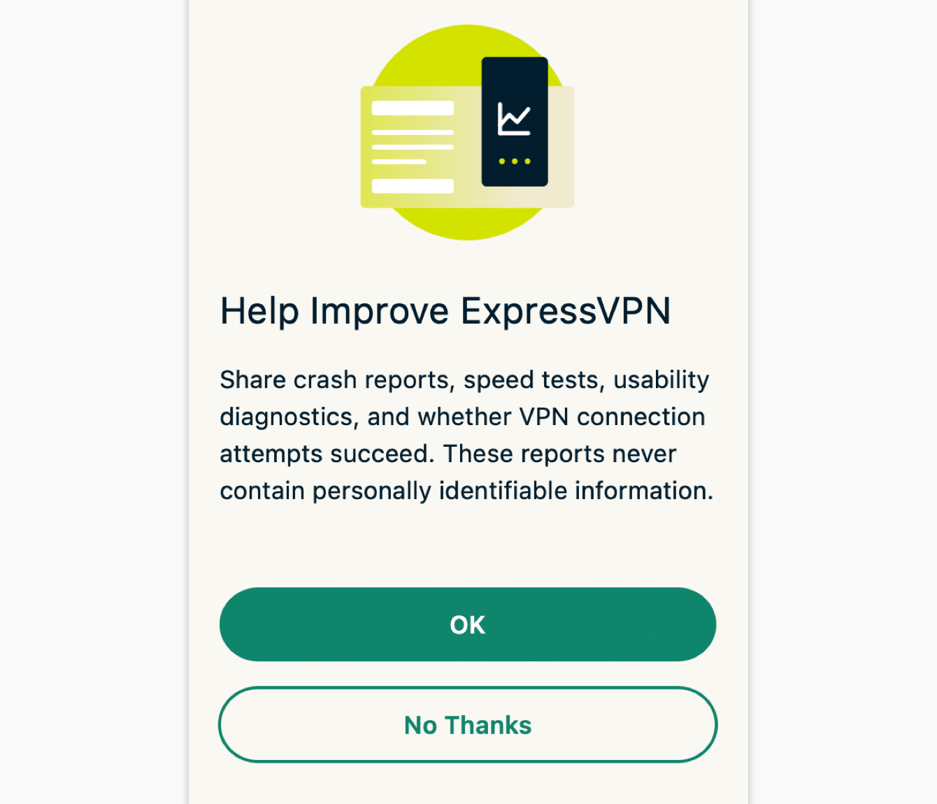 Select your preference for helping improve ExpressVPN.