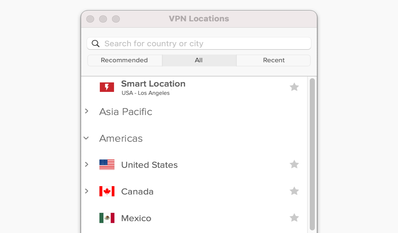 The "All" tab on the ExpressVPN app. 