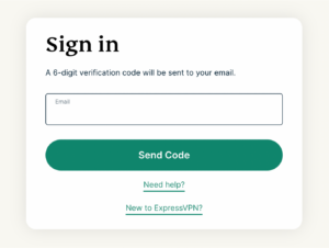 ExpressVPN sign in page with email field and send code button.