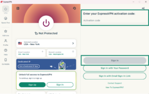 Activation code entry screen in ExpressVPN app