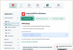WIndows setup page on ExpressVPN+ portal with Download Now button highlighted.