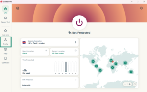 ExpressVPN app Profile tab selected in ExpressVPN app sidebar