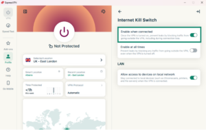 ExpressVPN app Internet Kill Switch settings with Enable when connected toggled on