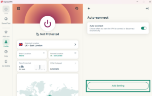 Auto-connect screen showing Add Setting button