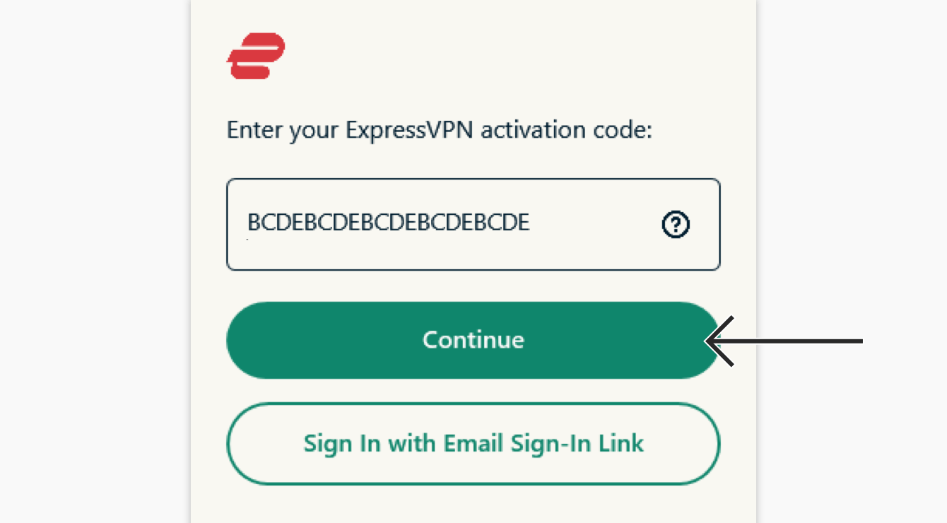 Enter your activation code, then click "Continue."