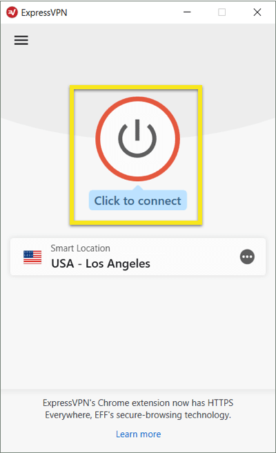 Click to connect ExpressVPN on Windows.