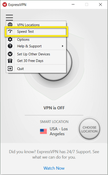 expressvpn windows menu speed test