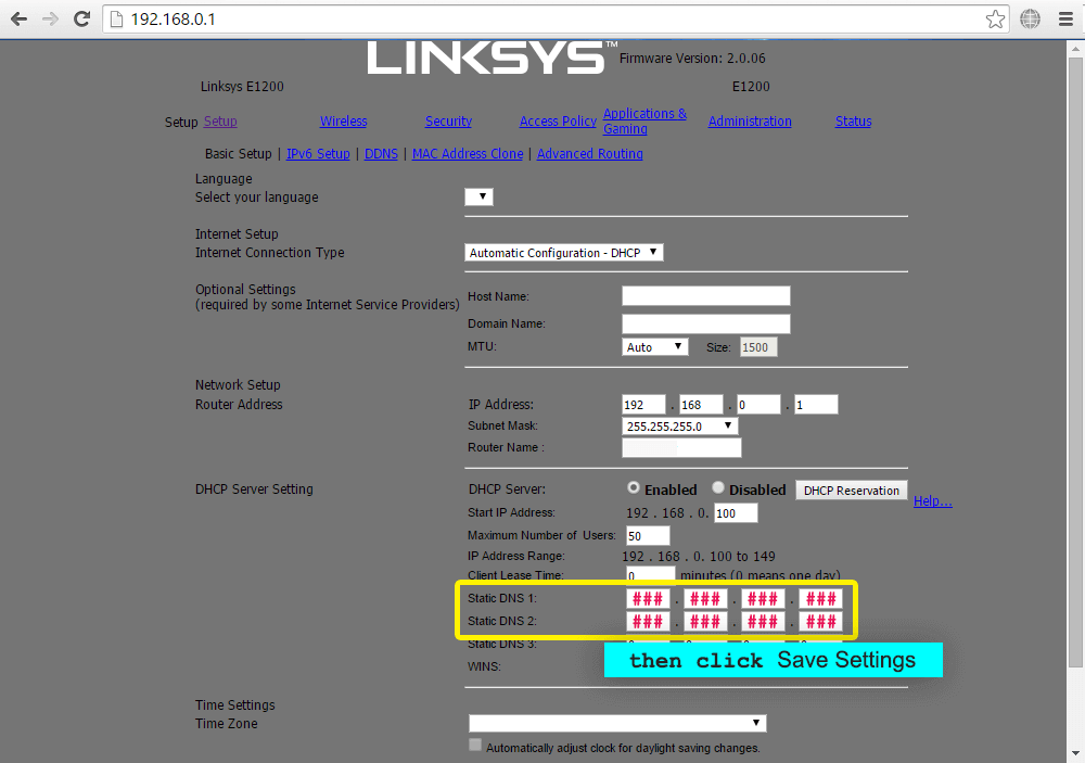 linksys router settings