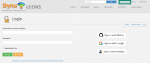 Dynu DNS website showing the "Create Account" button highlighted.