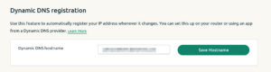 Dynamic DNS Registration section showing the hostname registration screen for ExpressVPN.