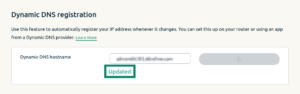 "Updated" notification message shown in the DDNS registration screen for ExpressVPN.