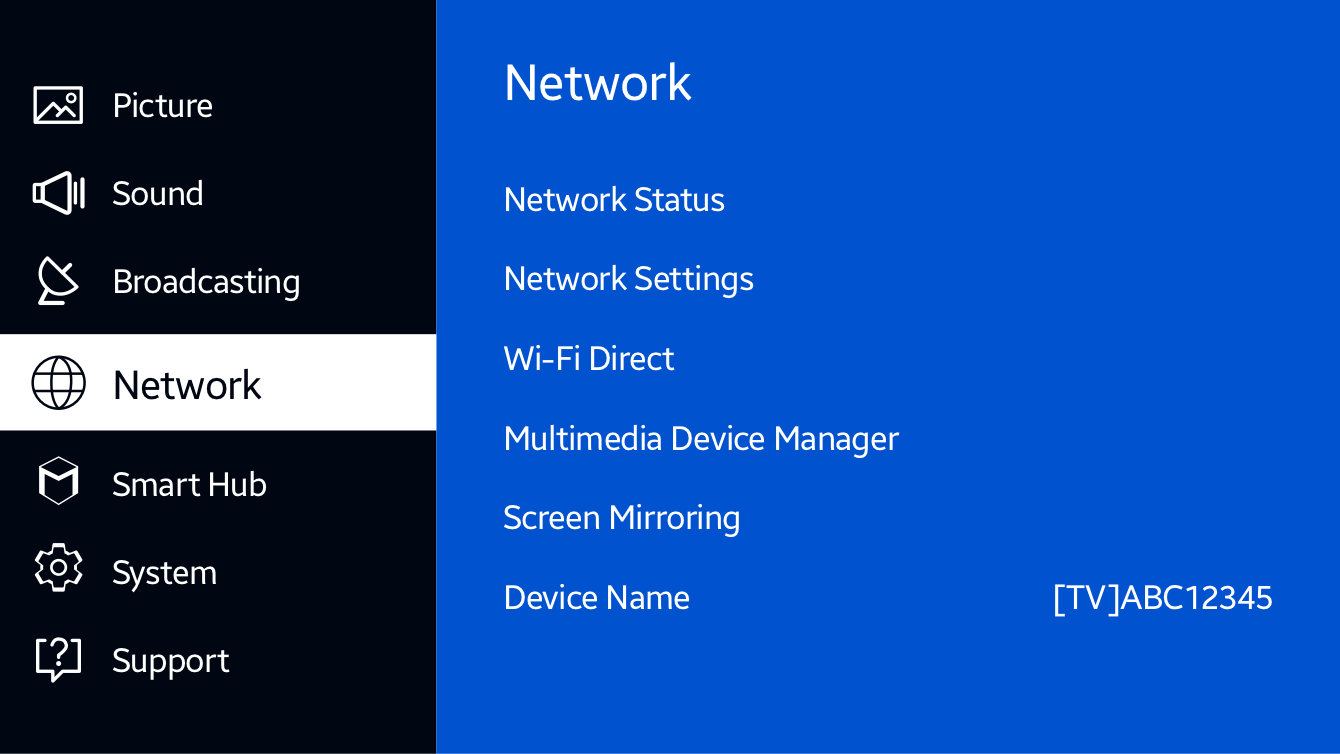 Select "Network" on the TV's menu. 