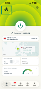 ExpressVPN iOS app showing stopwatch icon.