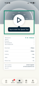 ExpressVPN iOS app speed test.