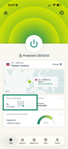 ExpressVPN iOS app showing time protected results.