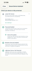 ExpressVPN iOS app showing secure device assistant feature.