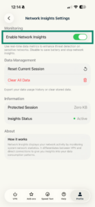 ExpressVPN iOS app showing network insights toggle.
