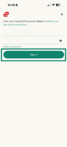 ExpressVPN sign in to iOS app.