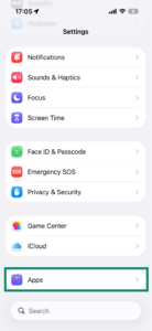 The Apps option in the Settings menu on iOS.