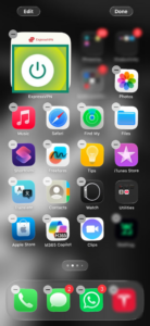 iOS home screen showing the ExpressVPN widget.